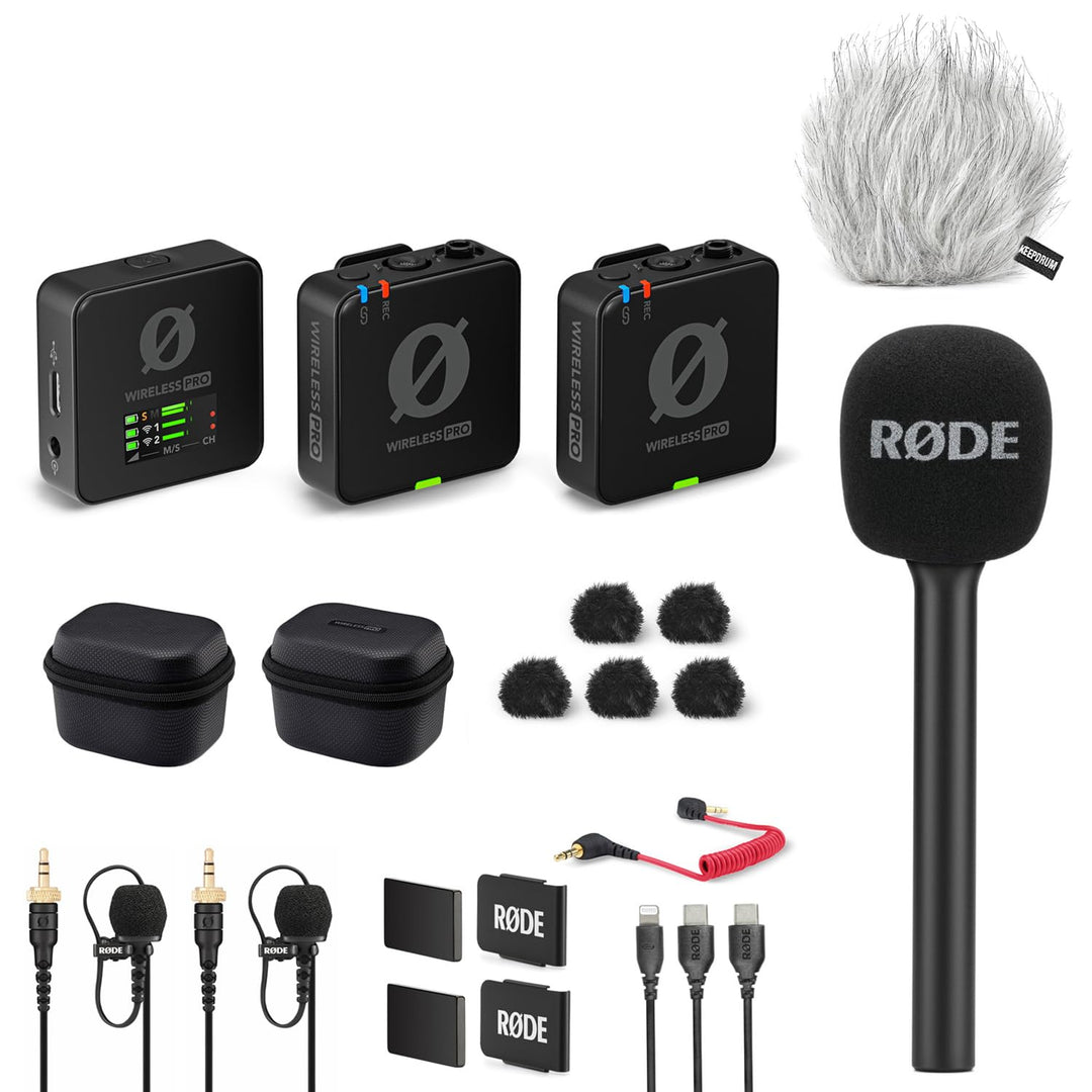 Rode Wireless Pro Mikrofon-Set mit Interview GO Handadapter und keepdrum Fell-Windschutz