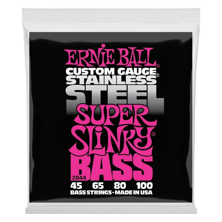 Ernie Ball Super Slinky Stainless Steel E-Bass-Saiten, Stärke 45-100 Super (45–100), Super (45–100)