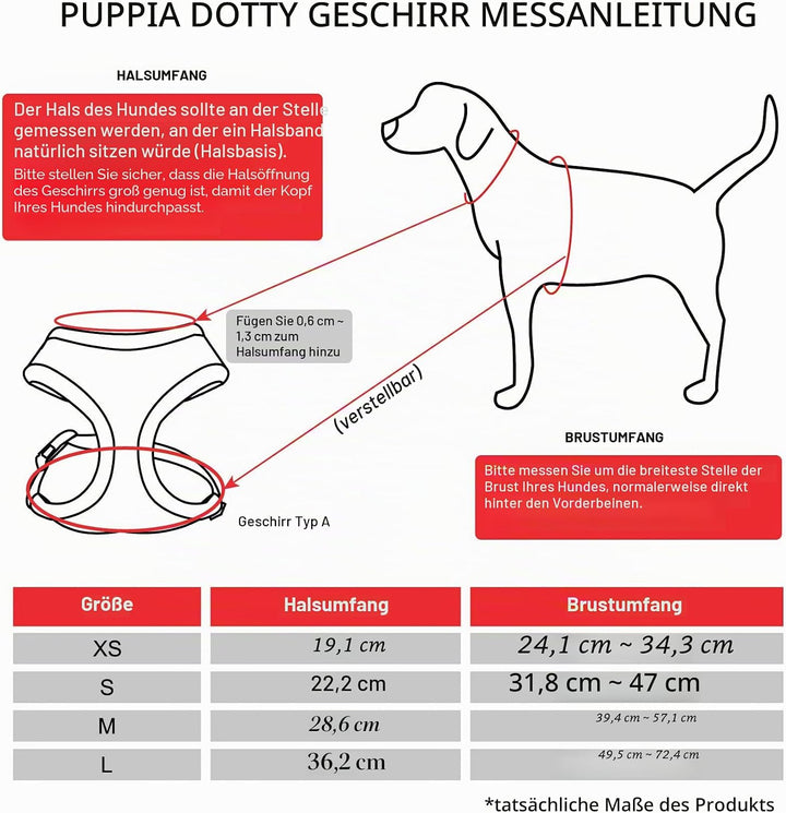 Puppia Dotty Hundegeschirr, Überkopf, kein Ziehen, kein Würgen, Training, verstellbar für kleine und