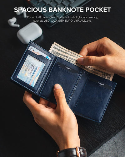 VULKIT Kreditkartenetui RFID-blockierende Pop-Up-Kartentasche aus Echtem Leder mit Geldscheinfach, A