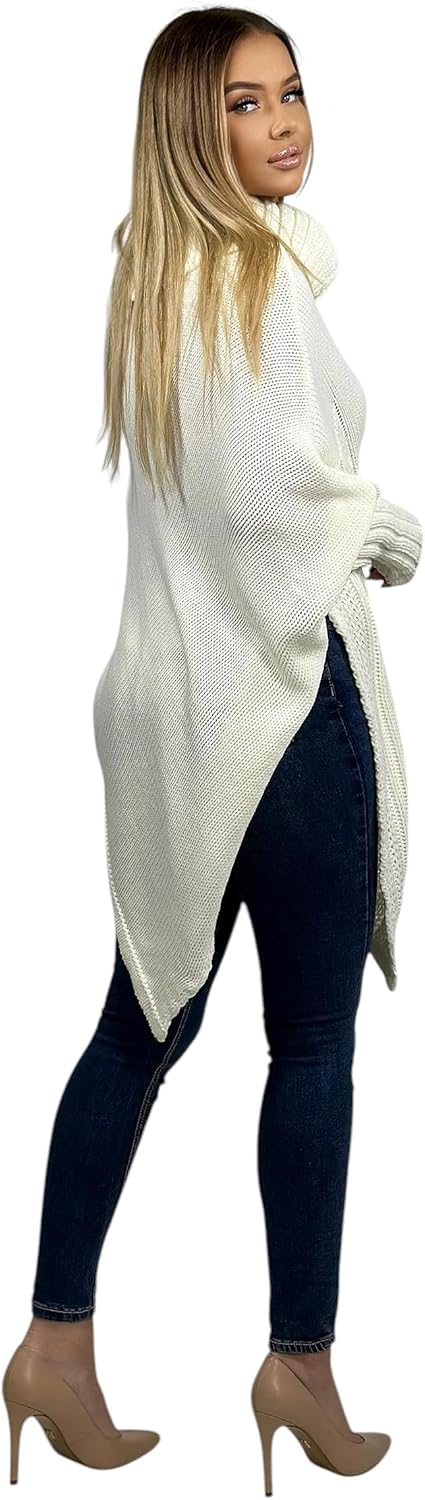 Mississhop Poncho Strick Sweatshirt Pullover Umhang Überwurf Einheitsgrösse Creme, Einheitsgrösse Cr