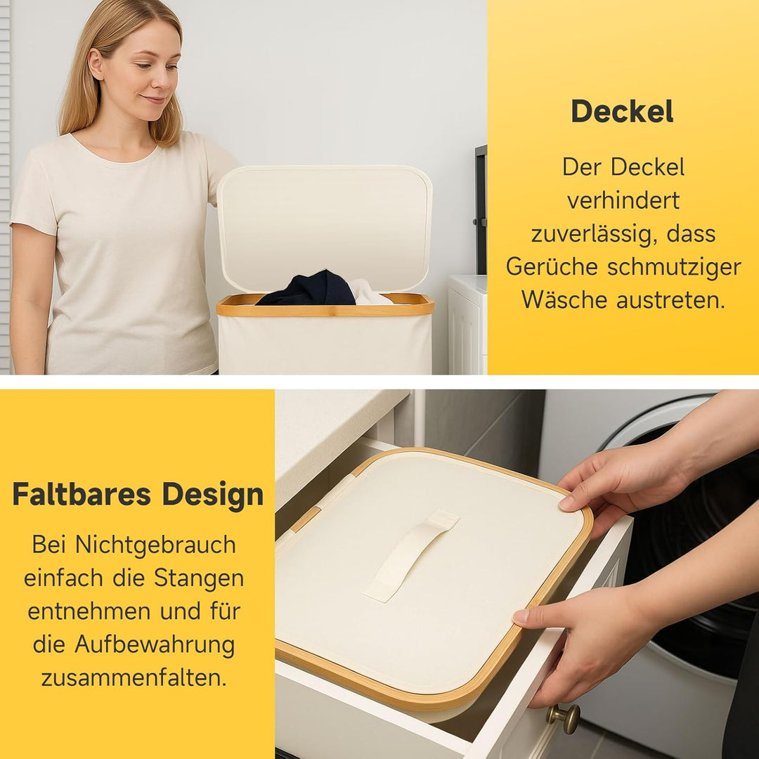 100L Extra grosser faltbarer Wäschekorb mit Deckel - Wäschekorb für schmutzige Kleidung & zusammenkl
