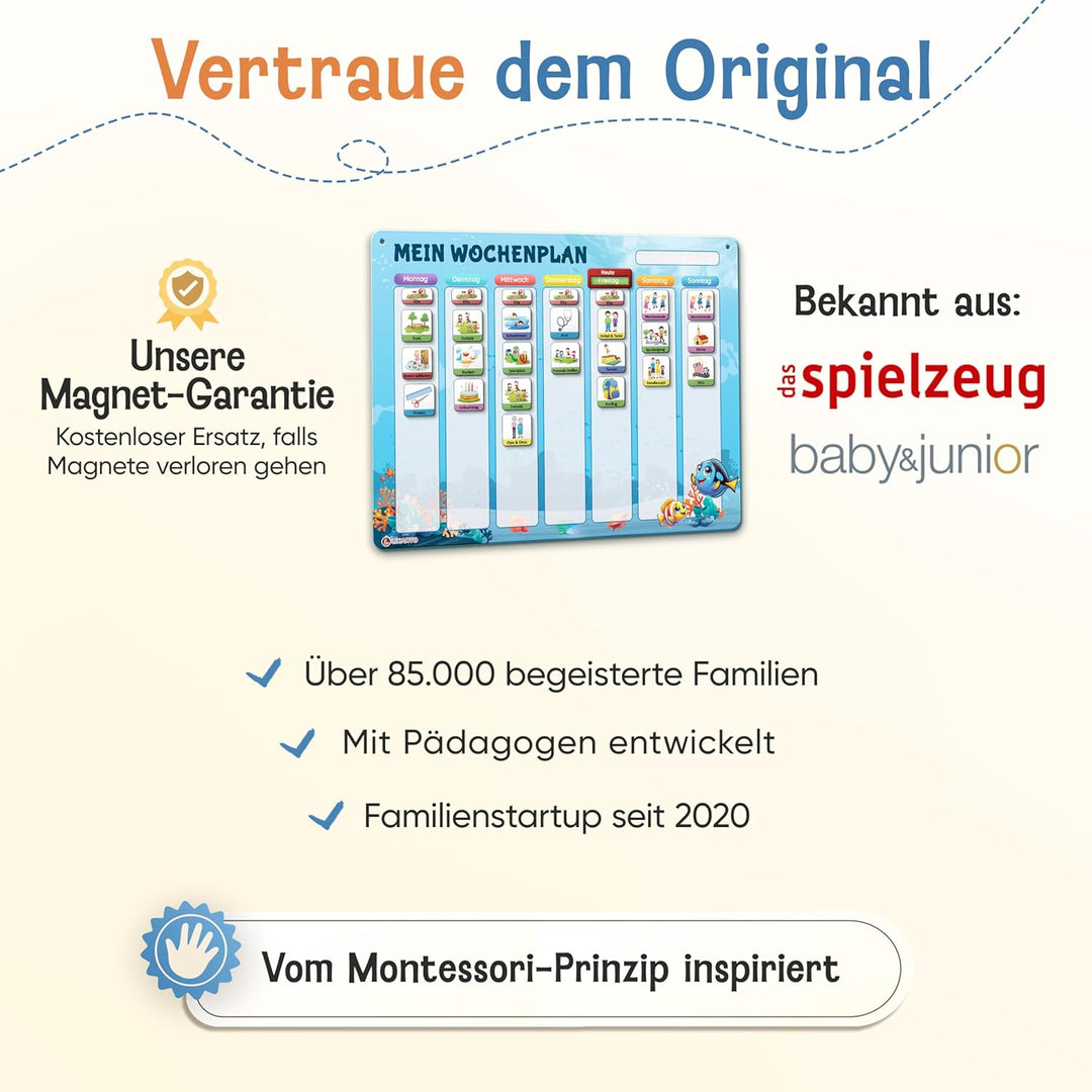 LIKARTO Wochenplaner Kinder – [DAS ORIGINAL] – Montessori Aufgabenplaner & Magnettafel – individuell