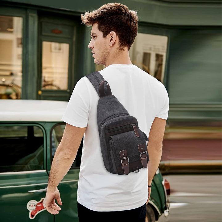 VARLIVOO Herren Sling Bag Retro Crossbody Bag Klein Umhängetaschen Schultertasche Outdoor Sportarten