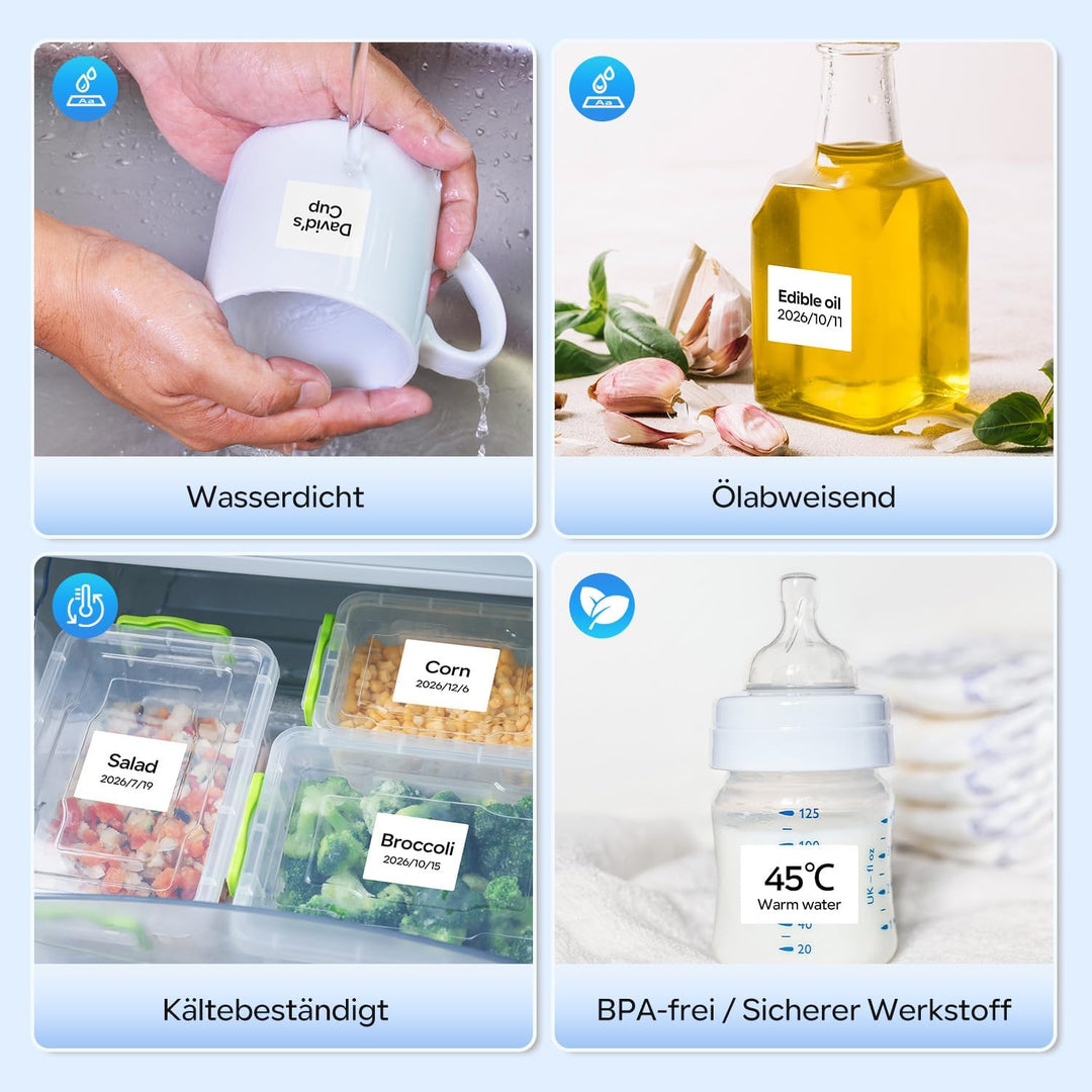 Memoking Etikettendrucker Selbstklebend, Bluetooth Label Printer mit 2000 Symbolen und 300 Vorlagen,
