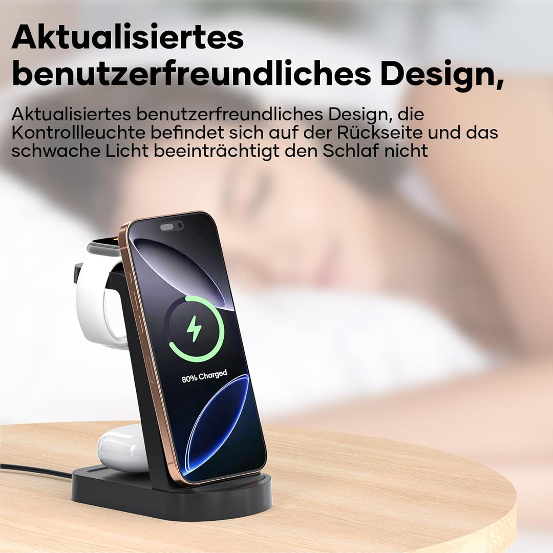 Kabellose Ladestation,3 in 1 Ladestation Kabelloses Ladegerät(Mit 18W Adapter) Wireless Charger komp