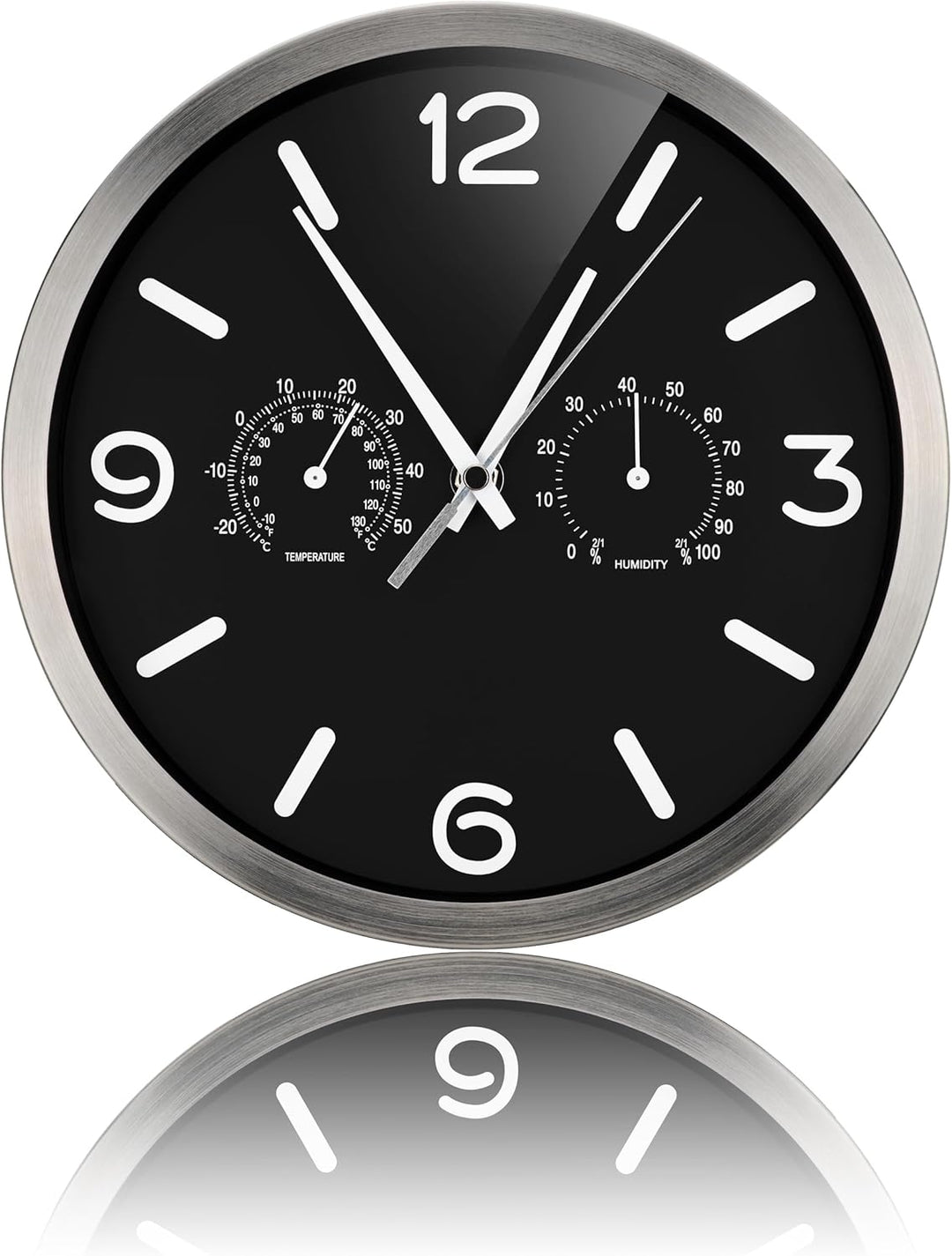 Bresser Funkuhr Wanduhr MyTime ND Thermo-Hygro mit geräuschlosem Funkuhrwerk, Edelstahlrahmen und An