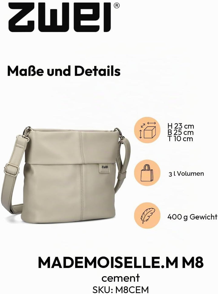 Zwei Damen Mademoiselle M8 Handbag Cement, Cement