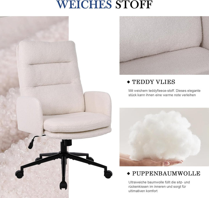 Schreibtischstuhl, Bürostuhl aus Kunstpelz, Schminktisch Stuhl, Höhenverstellbar Drehstuhl, Ergonomi
