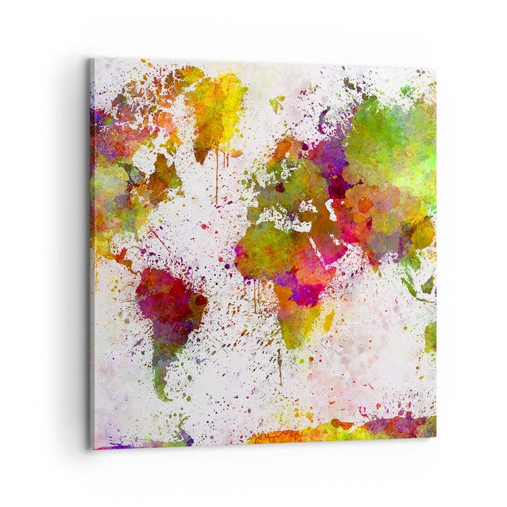 Bilder auf Leinwand Karte Welt modern Leinwandbild mit Rahmen 60x60cm Wandbilder Dekoration Wohnzimm