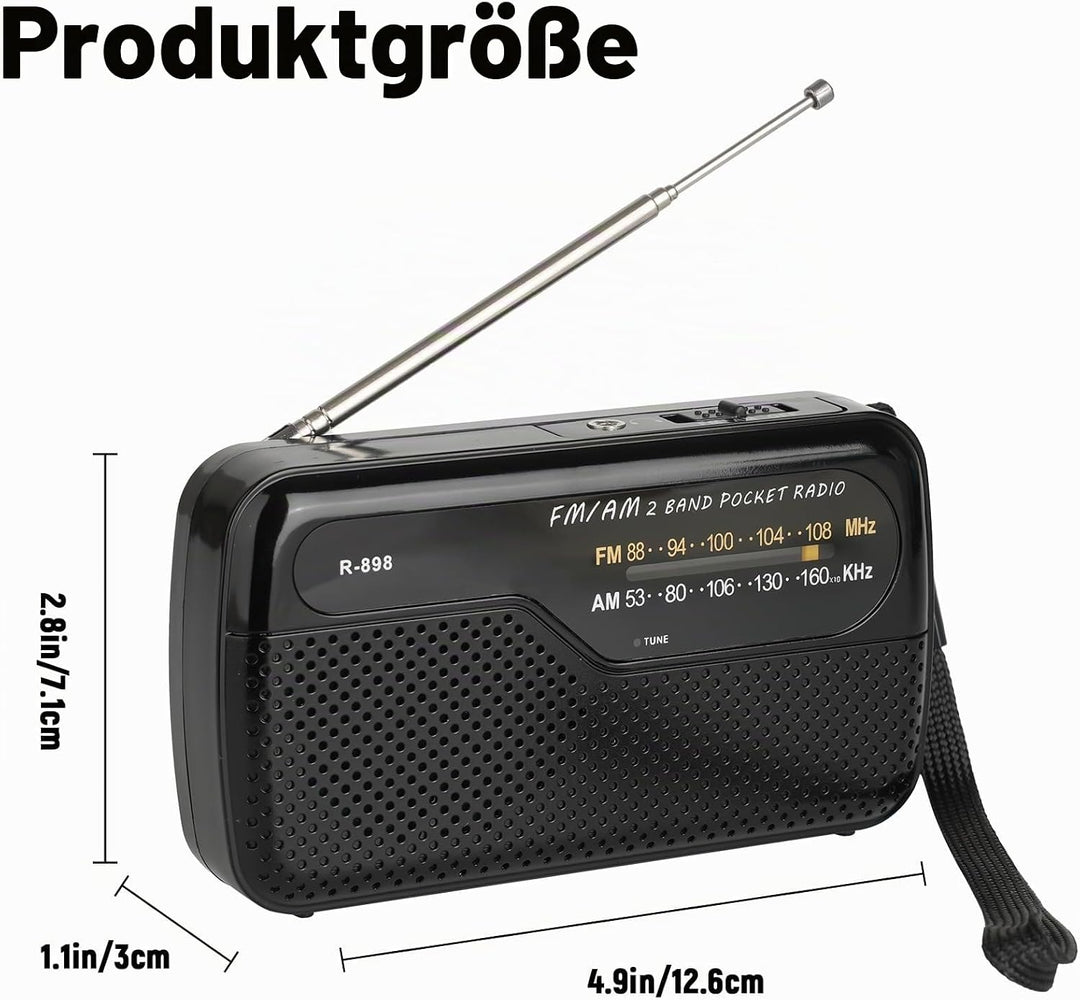 Tragbares Radio, Transistorradios am FM, tragbare Tasche, funktioniert mit 2 AA-Batterien, kleines T