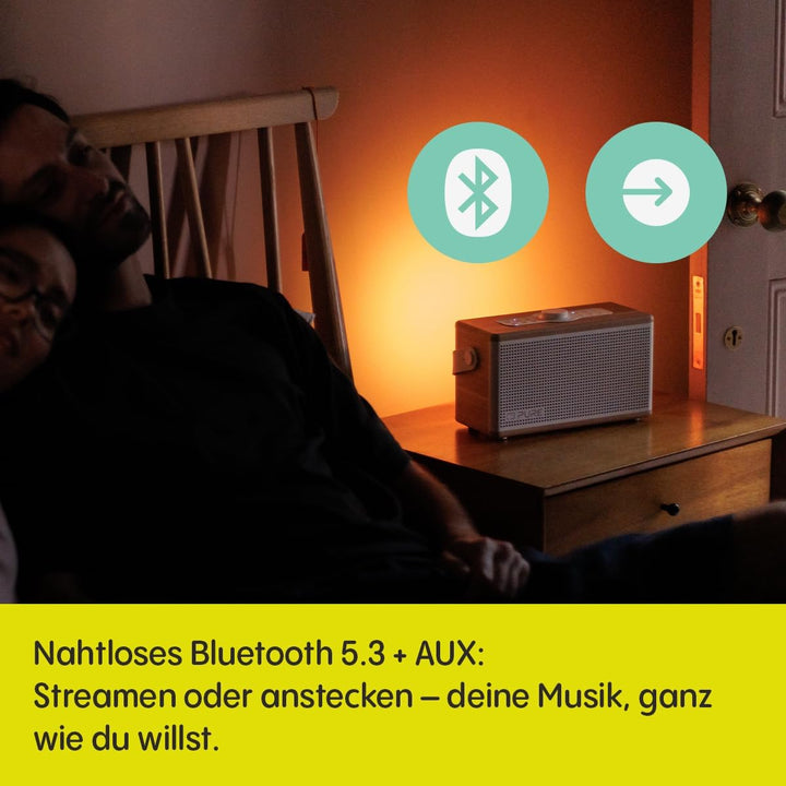 Pure Classic Aura Bluetooth-Lautsprecher 40 Watt, 30h Akku, Licht, USB-C, AUX, IPX2, 2-Wege-Stereo,