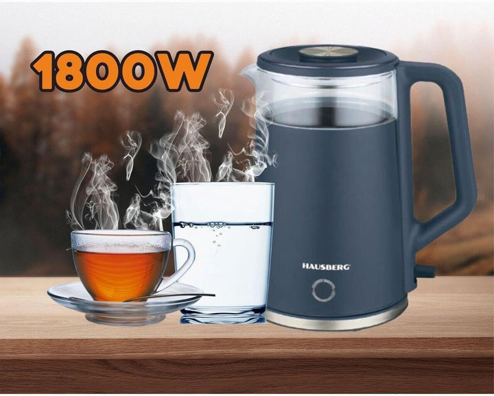 Hausberg Wasserkocher Glas – 2L Teemaschine kabellos, 1800W, LED-Beleuchtung, automatische Abschaltu
