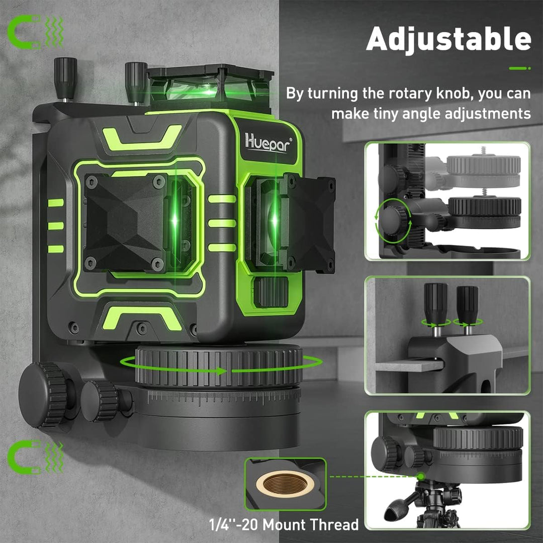 Huepar R03CG 3x360° Lasernivellier Selbstnivellierung Outdoor 3D Grüne Strahlen Kreuzlinien für Kons
