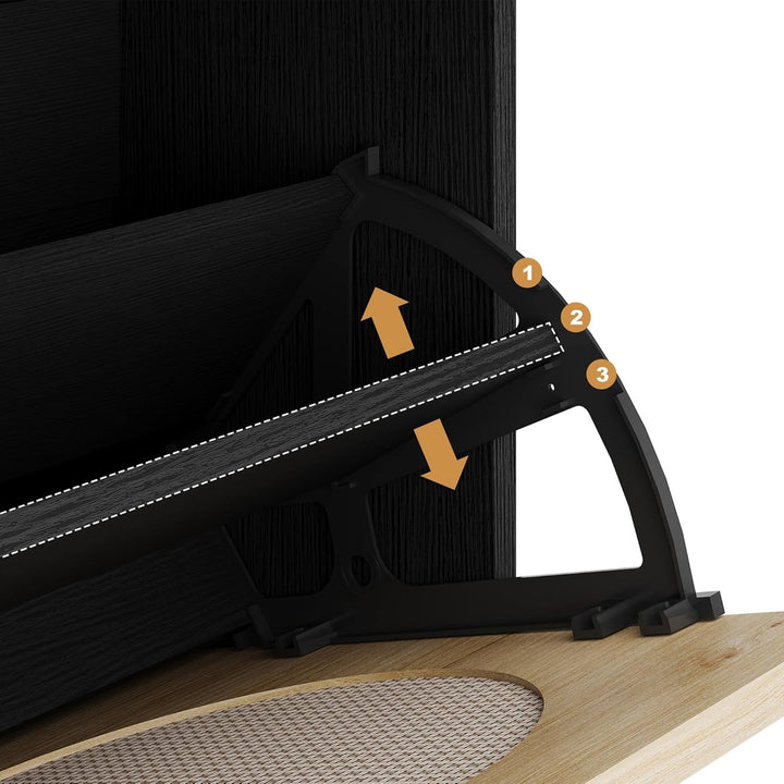 Garvee Schmaler Rattan Schuhschrank aus Holz – 2 Klappfächer + 1 Schublade, Höhenverstellbare Regalb