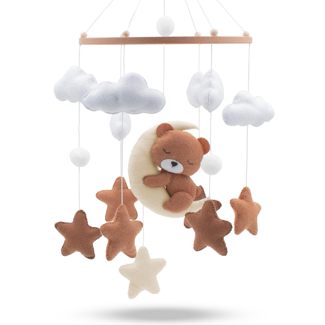 Baby mobile schlummernder Bär – Baby Mobiles mit Holzring und süssen Tierchen – Perfektes Mobile für
