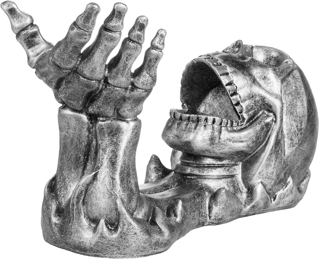 BRUBAKER Weinflaschenhalter Totenkopf - Flaschenhalter Trinkender Schädel mit Skelett Hand Silber -