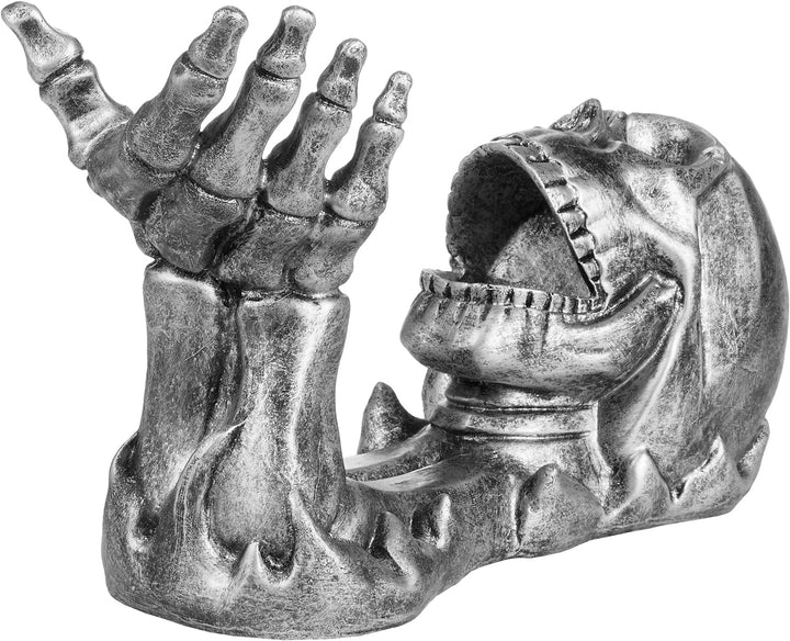 BRUBAKER Weinflaschenhalter Totenkopf - Flaschenhalter Trinkender Schädel mit Skelett Hand Silber -