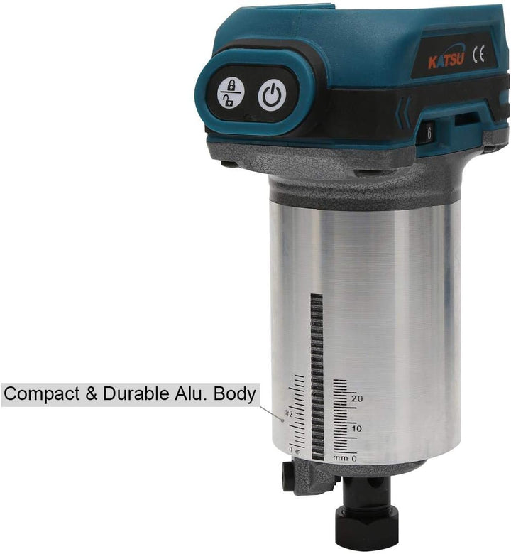 KATSU Schnurloser Holz Oberfräse Kantenfräse Set 18V mit 3 Basen + 3 Spannzangen 6mm, 8mm und 10mm +