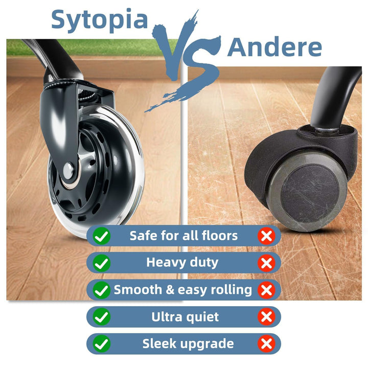 Sytopia Bürostuhl Rollen 10mm, 5er Set Rollen für Bürostühle, Super Leise und Weiche Hartbodenrollen