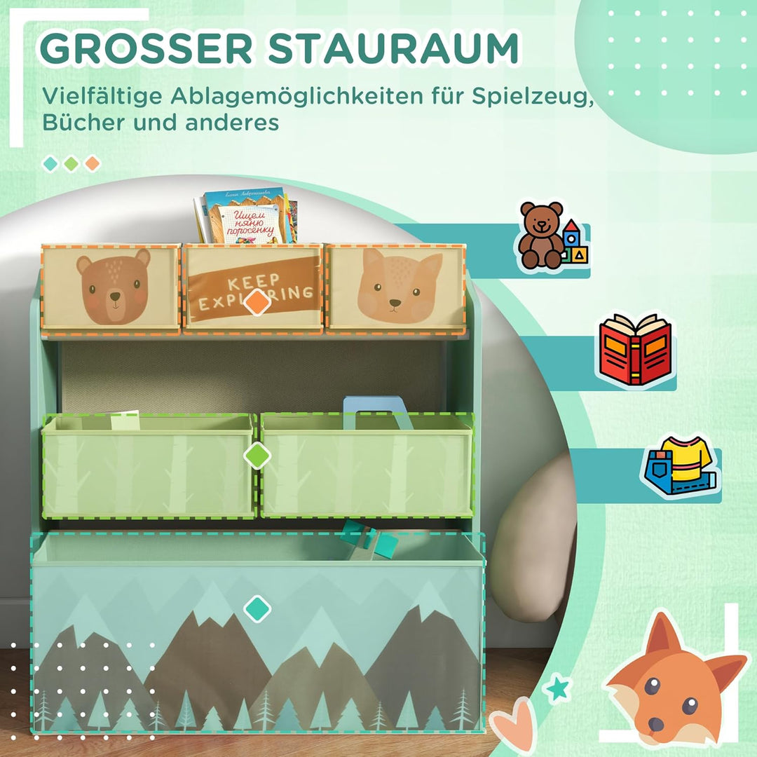 ZONEKIZ Kinderregal, Spielzeugregal mit 6 herausnehmbaren Aufbewahrungsboxen aus Vliesstoff, Bücherr