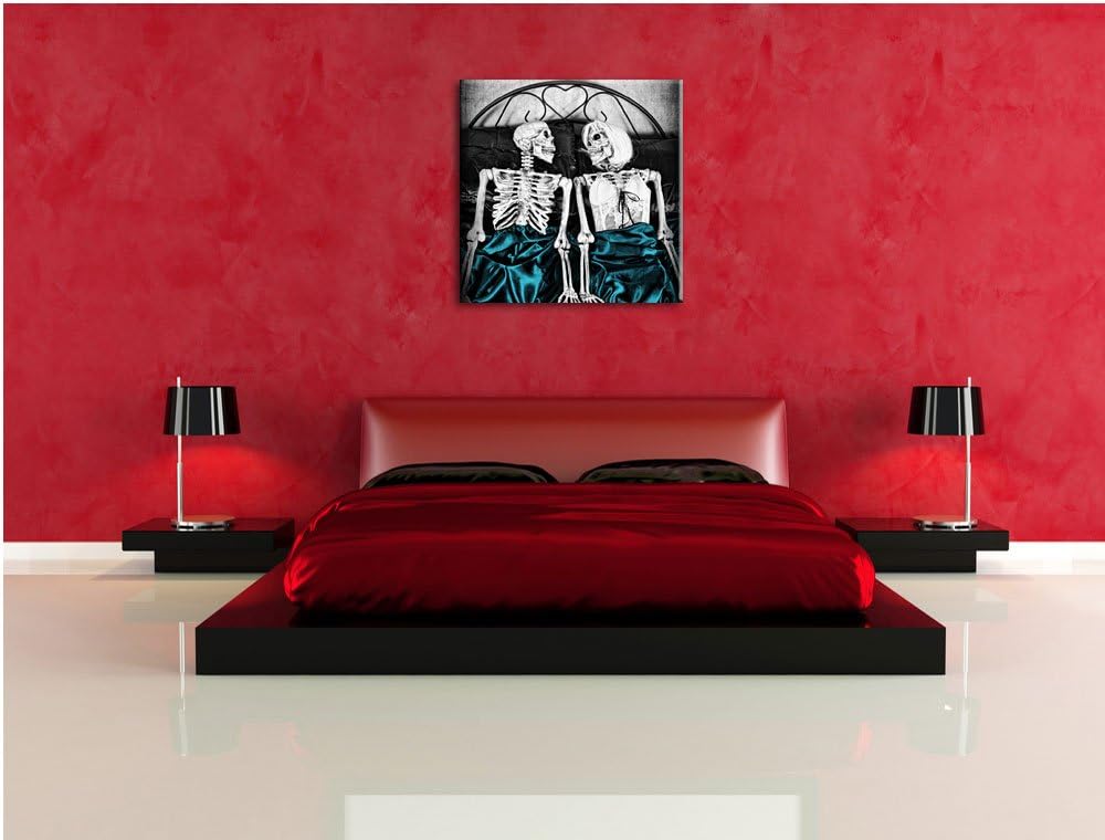 Pixxprint Horror Paar im Schlafzimmer als Leinwandbild | Grösse: 70x70 cm | Wandbild | Kunstdruck |