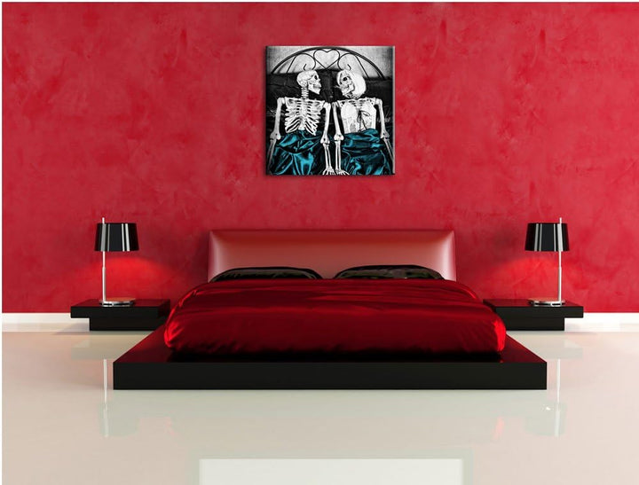 Pixxprint Horror Paar im Schlafzimmer als Leinwandbild | Grösse: 70x70 cm | Wandbild | Kunstdruck |