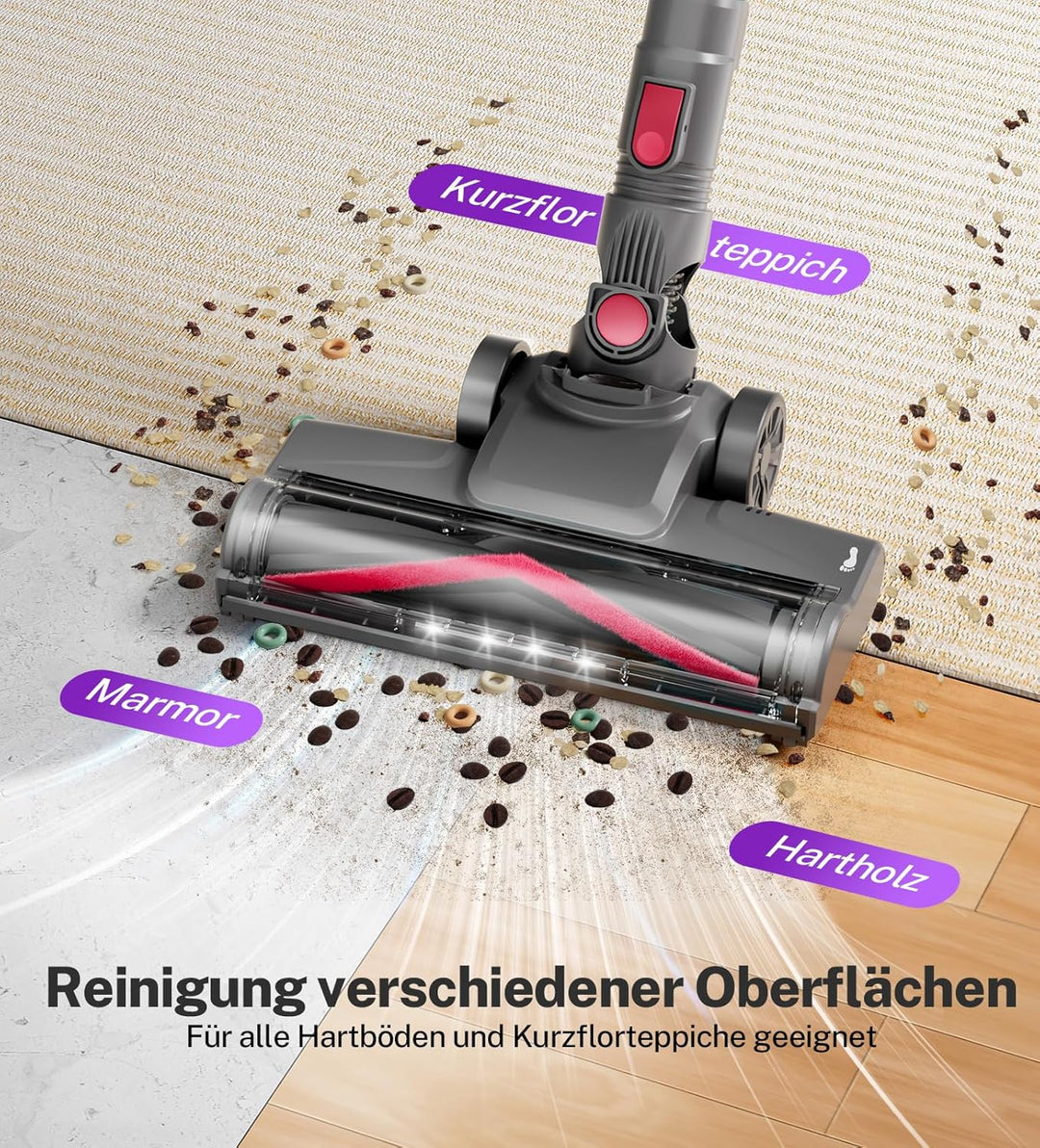 Akku Staubsauger, 30000Pa/55Min Staubsauger Kabellos, Anti-Tangle-Bürste und Selbststehend, Ultralei