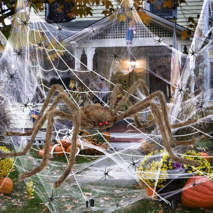 iZoeL XXL Halloween Deko 700cm Riesige Spinnennetz+ 200cm Graue Spinne +Spinnweben+ 30 Mini Spinne,