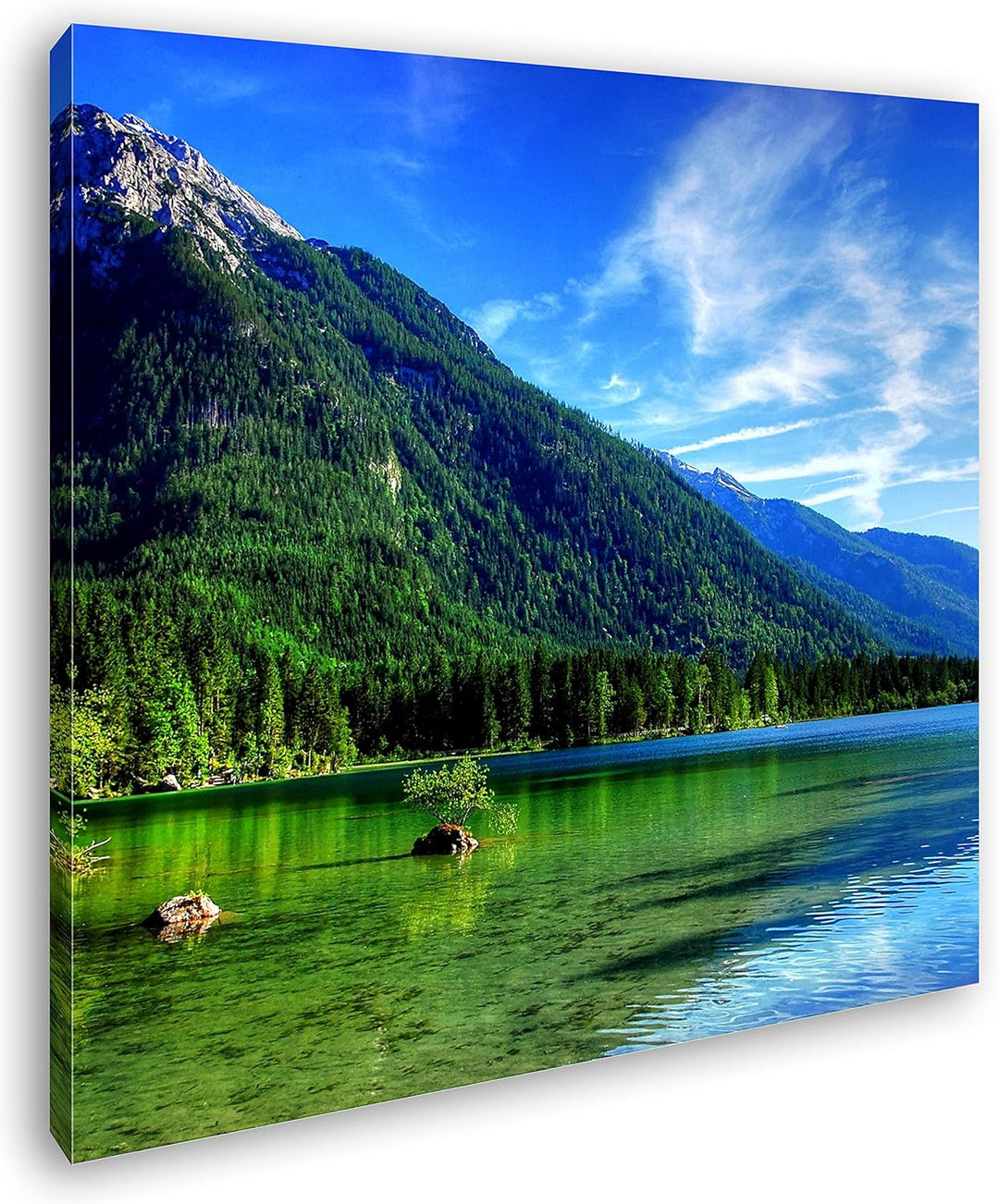 deyoli gigantischer Bergsee Format: 60x60 als Leinwandbild, Motiv fertig gerahmt auf Echtholzrahmen,