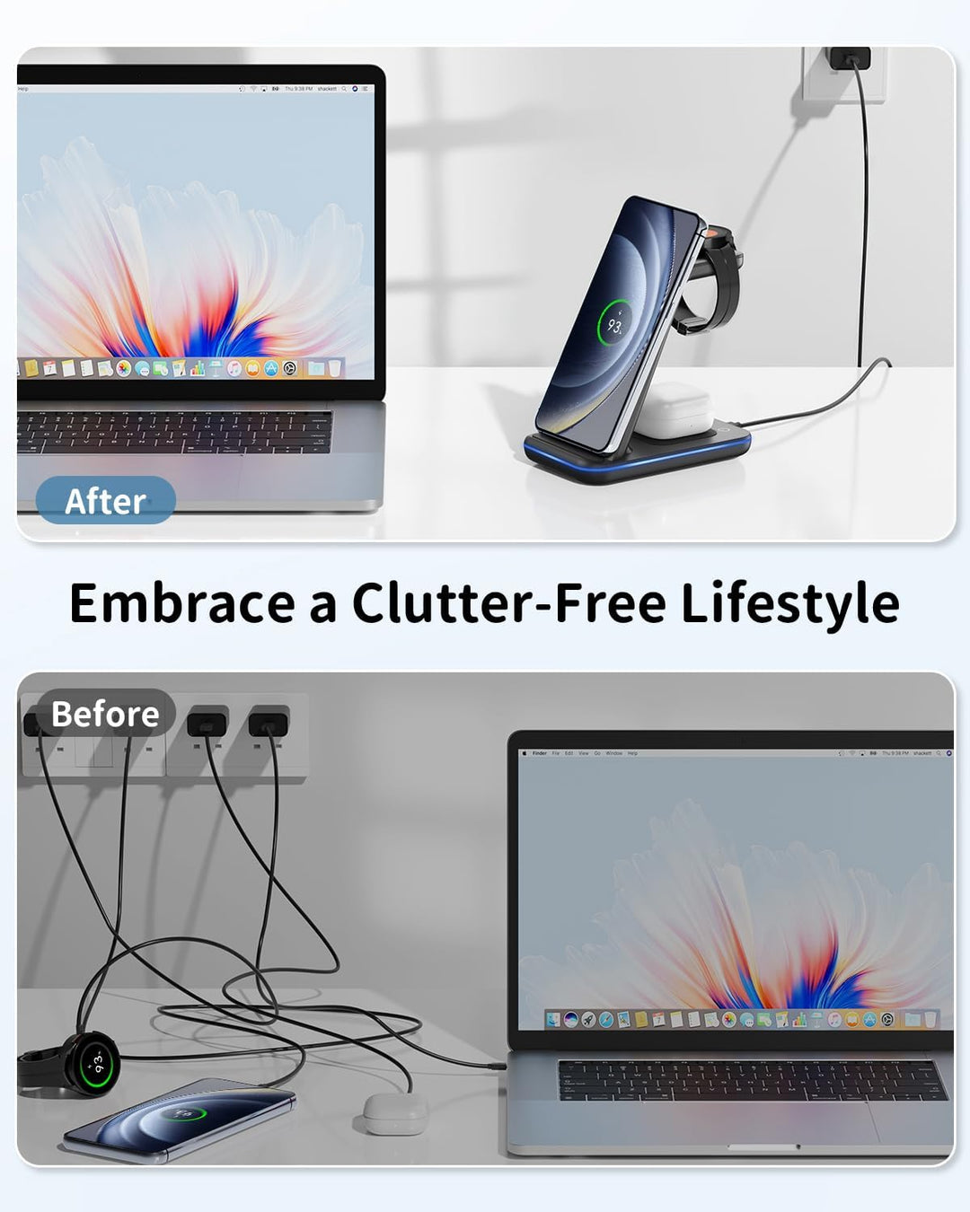 JoyGeek 3 in 1 Induktive Ladestation für Samsung, Wireless Charger für Samsung S25/S24/S23/S22/ZFlip