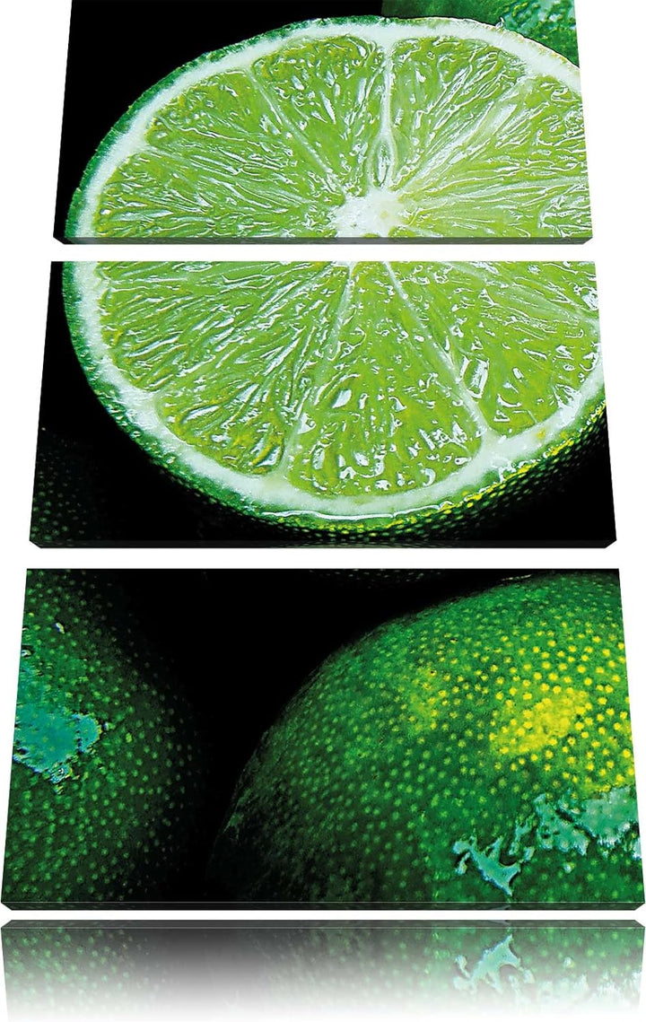 Pixxprint aufgeschnittene Limetten 3-Teiler Leinwandbild 120x80 Bild auf Leinwand