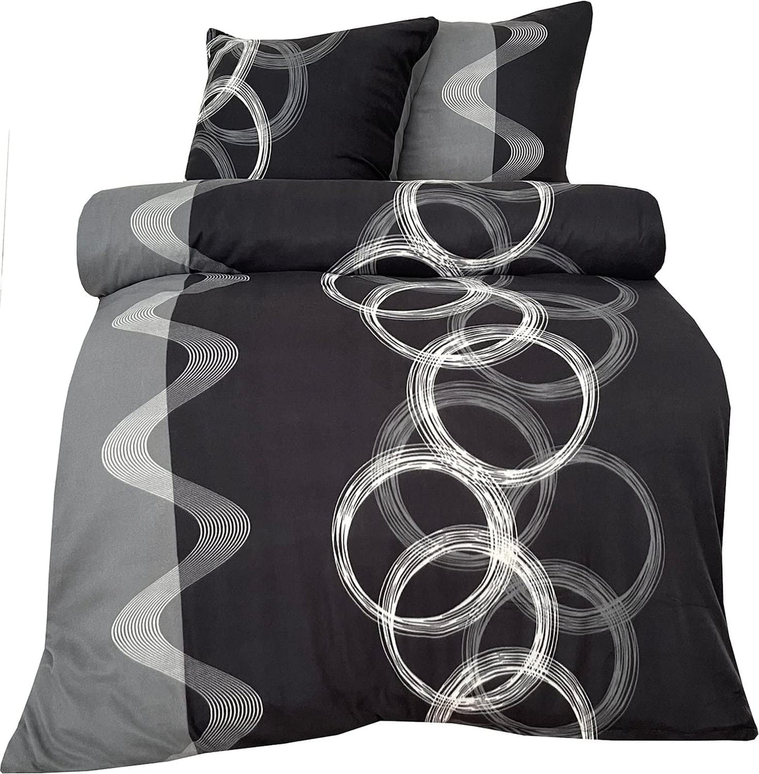Leonado Vicenti 200x200 cm Warme Winter Bettwäsche Kreise Schwarz Grau Fleece gestreift modern Schla