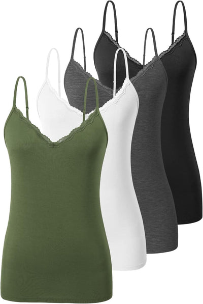 Ymmchy Damen Tanktop mit Spitzen Unterhemd Spaghettiträger Basic Top V-Ausschnitt Verstellbare Träge