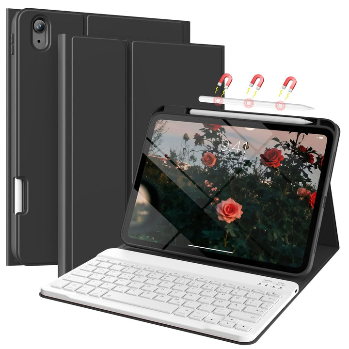 Hülle mit Tastatur für iPad 11/10 Generation mit Stifthalter, Magnetisch Abnehmbare Kabellose Blueto