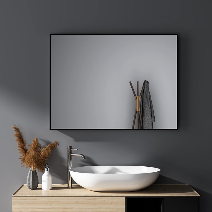 HY-RWML Wandspiegel, Schwarz Spiegel gross 60x80 cm Rechteckiger Edelstahl Splitterschutz und Kosmet