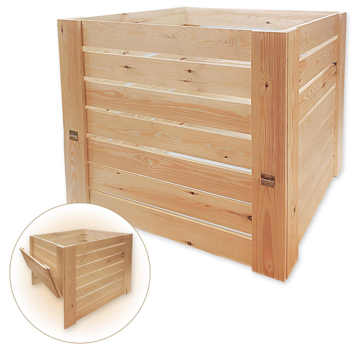 MG Design Holz Komposter 80 x 80 cm – Gartenkomposter aus Holz mit Klappe, Stabiler Kompostbehälter