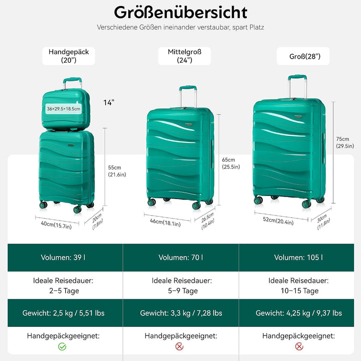 KONO Hartschalenkoffer Gross Leicht Koffer Trolley Reisekoffer mit 4 Rollen und TSA Schloss, 76x50x3
