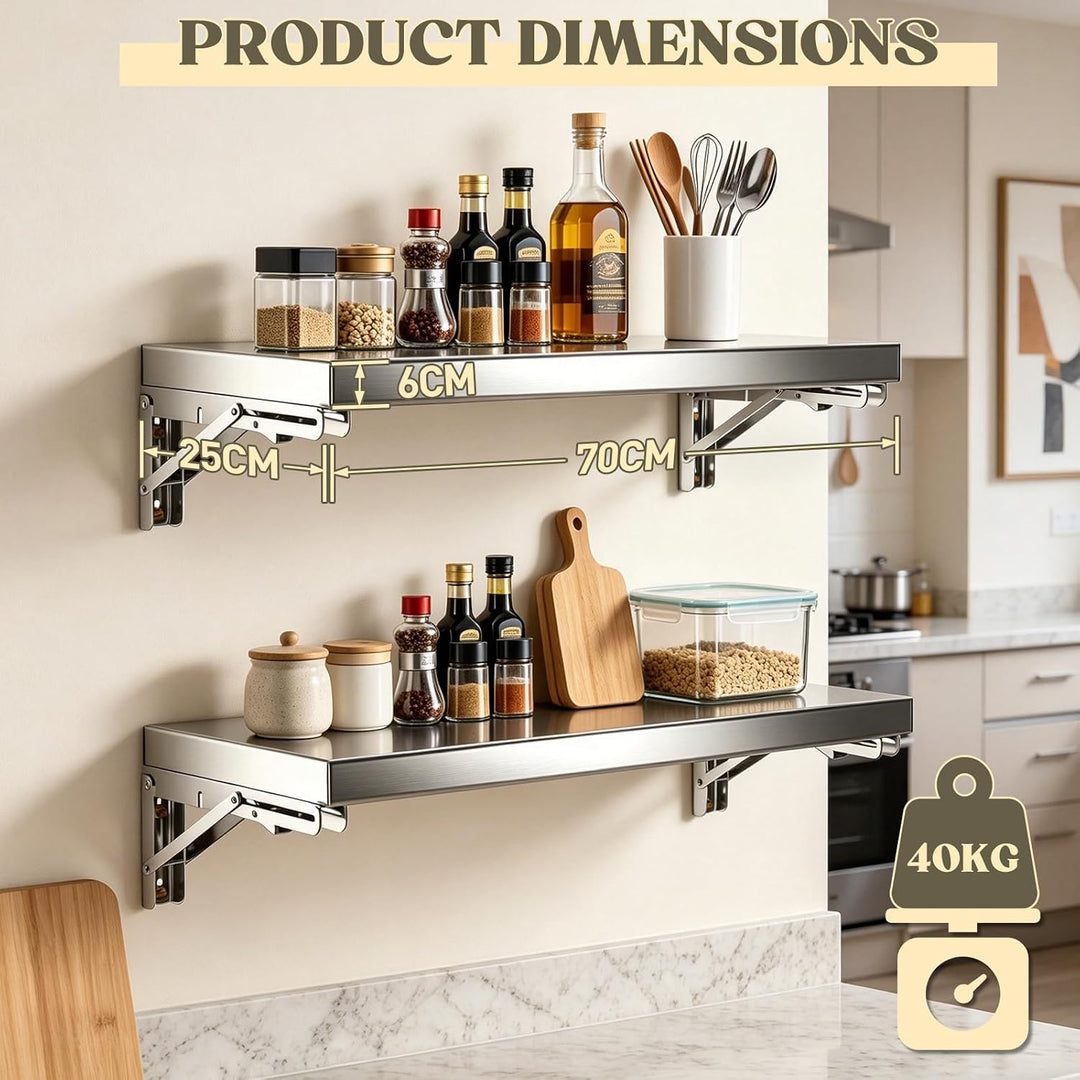 Huracan 2er Set Wandklappkonsole 70×25 cm aus 304 Edelstahl, Klapptisch Wand zum Anschrauben, Platzs