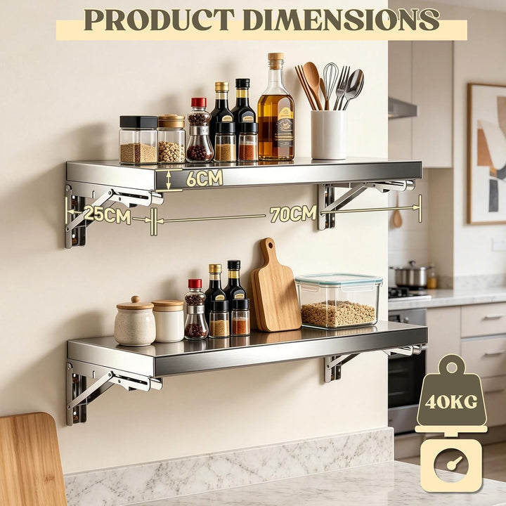 Huracan 2er Set Wandklappkonsole 70×25 cm aus 304 Edelstahl, Klapptisch Wand zum Anschrauben, Platzs
