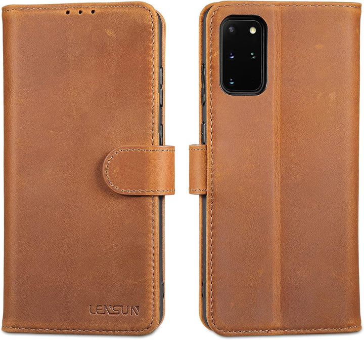 LENSUN Echtleder Hülle für Samsung Galaxy S20 Plus, Handyhülle [Echtes Leder] [Magnetverschluss] [Ka