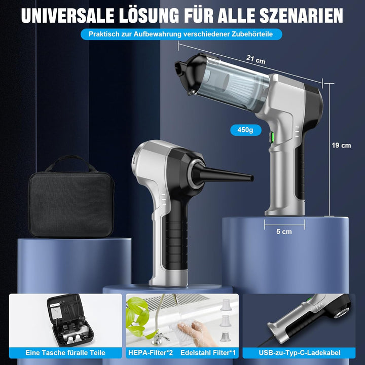 Handstaubsauger Akku 4-in-1,Auto Staubsauger Stark,25000PA 3-Gang 220000 U/min Handstaubsauger Kabel