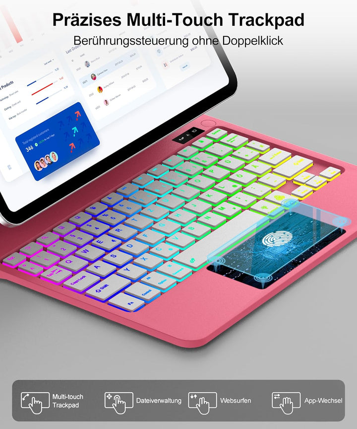 JADEMALL Magic Keyboard für iPad Air 11" (M4 2026/M3 2025/M2 2024) - QWERTZ Tastatur mit Beleuchtung