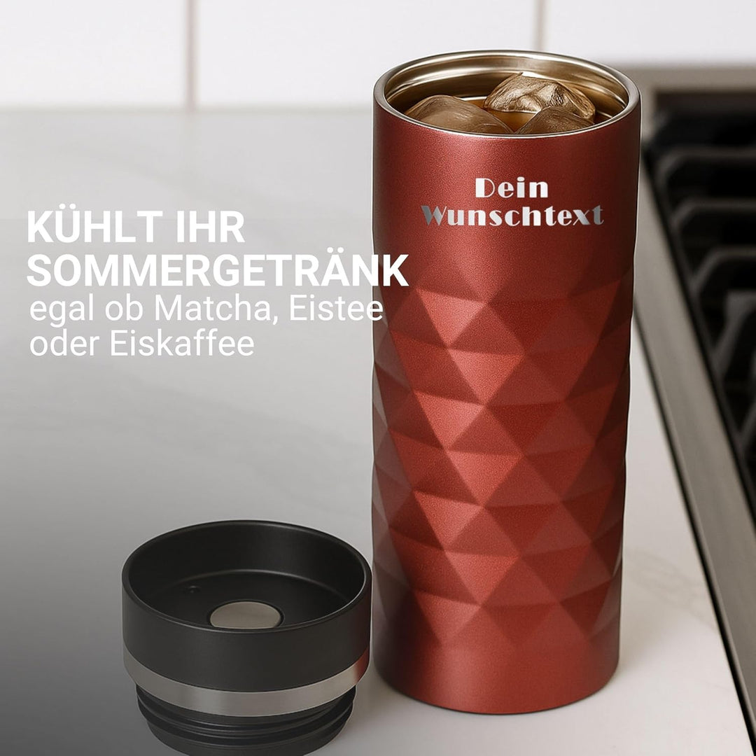 Edelstahl Thermobecher personalisiert – 100% auslaufsicherer & thermoisolierter Kaffeebecher – 450 m