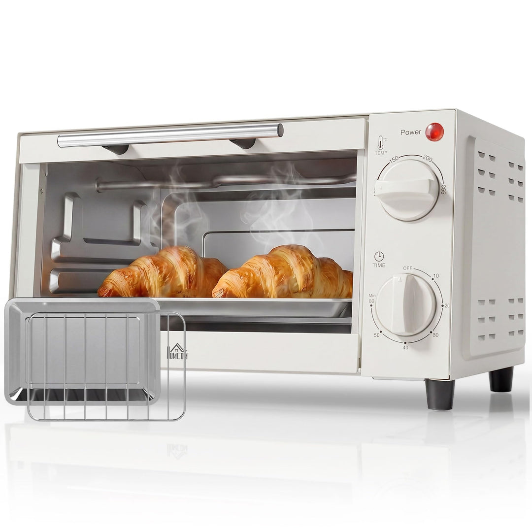 HOMCOM Mini Backofen 9 L 750W 100-230℃ 60 Min. Timer inkl. Backblech, Grillrost, Glas Fenster, Platz