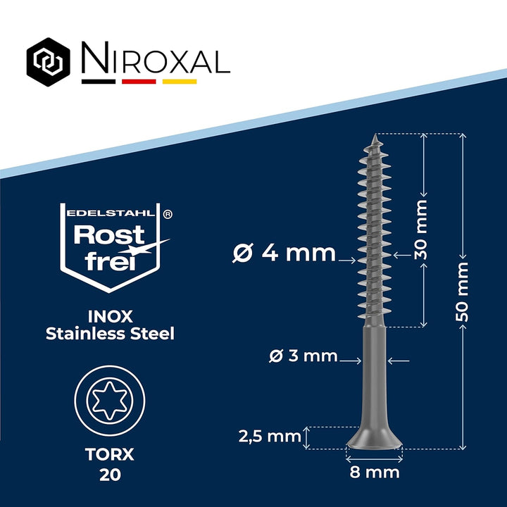 Edelstahlschrauben Torx Holzschrauben 4x50 Edelstahl V2A rostfrei Spanplattenschrauben für Holz Teil