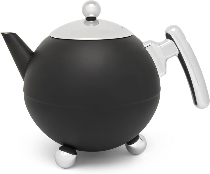 Bredemeijer grosse matt Schwarze bauchige Edelstahl Teekanne 1.2 Liter 1.2 Schwarz, 1.2 Schwarz