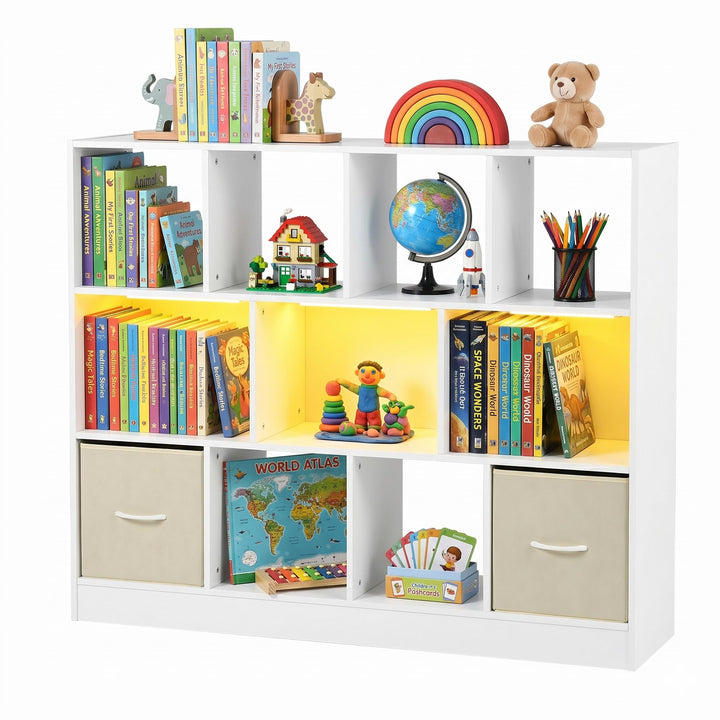 Kinderregal Spielzeugregal mit Boxen,11 Fächern,LED,Kinderzimmer Regal Kinder Bücherregal,Spielzeug