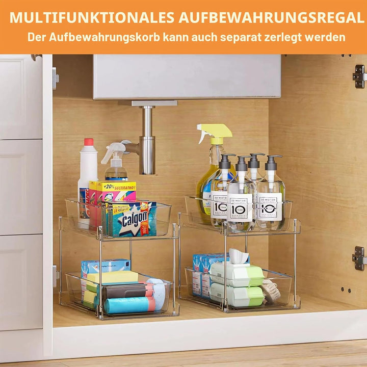Schrank-Organizer mit Schiebeschubladenregal, transparenter Küchenschrank, Kosmetikunterschrank Orga