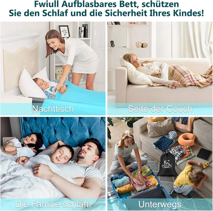 Fwiull Aufblasbarer Rausfallschutz Kinder Bett Reise(130cm),Sicherheitsgeländer für Kinder,Reise Rau